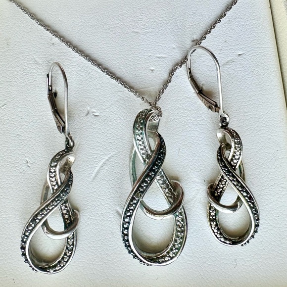 Helzberg Diamonds Sterling silver diamond infinity necklace and earrings set. - Picture 3 of 9